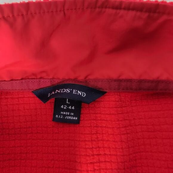 Lands’ End Men’s Fleece Pullover L Red Quarter Zip Waffle Knit Long Sleeve - Picture 5 of 9